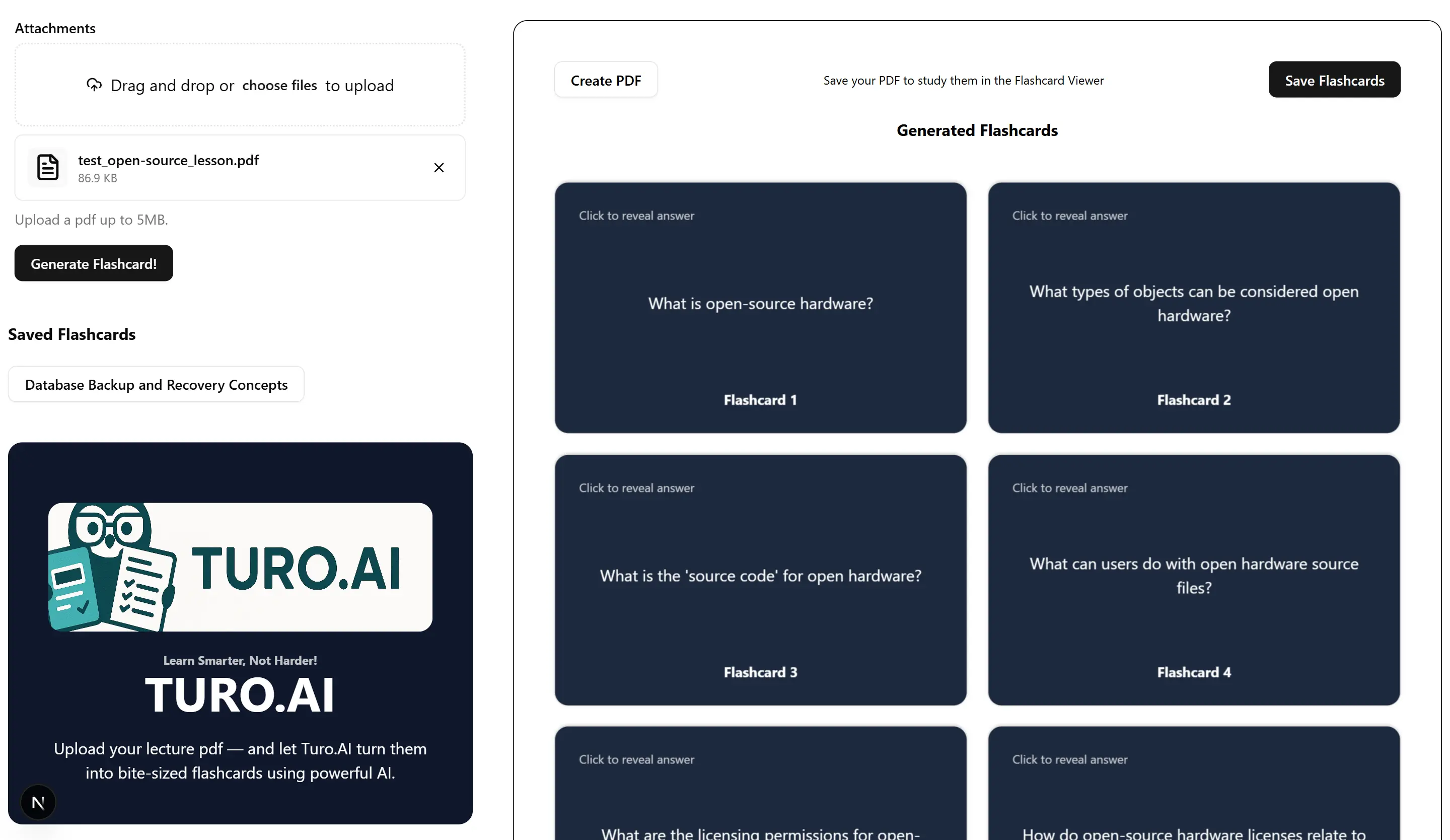 TuroAI - AI Powered Study Flashcards